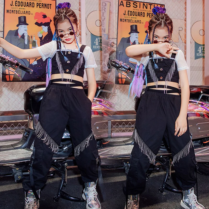 

Hip Hop Dance Clothes For Girls Street Dance Stage Costume Kpop Outfit Festival Clothing Lace Tops Tassel Pants Suit YS3991