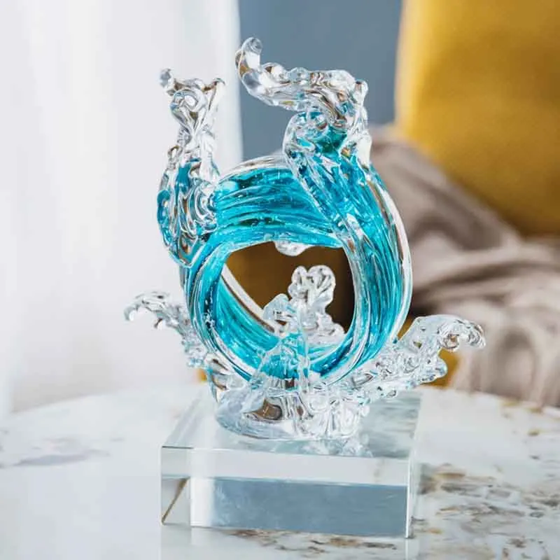 Luxury Glass Crafts Abstract Sculpture, Wind Wave Artwork, TV Cabinet Office Desktop Decoration, Home Decor Statue Nordic Gifts