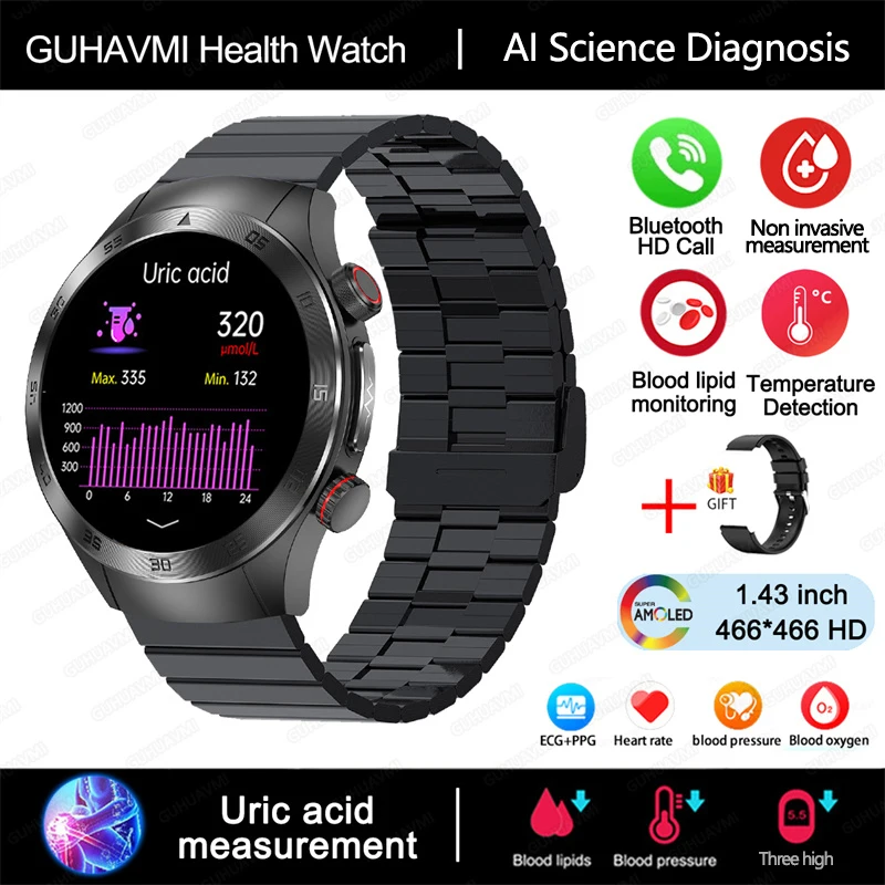 GUHUAVMI 2025, neue Saphirglas-Laserbehandlung, drei hohe Smartwatches für Männer, EKG + PPG, Herzfrequenz, Blutsauerstoff, Gesundheits-Tracker, Smartwatches 5