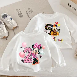 Minnie Mouse Children Birthday T-shirt Long-sleeved Tops Spring/autumn Clothing Kids Bottoming Shirt Crewneck Girl Blouse Gift