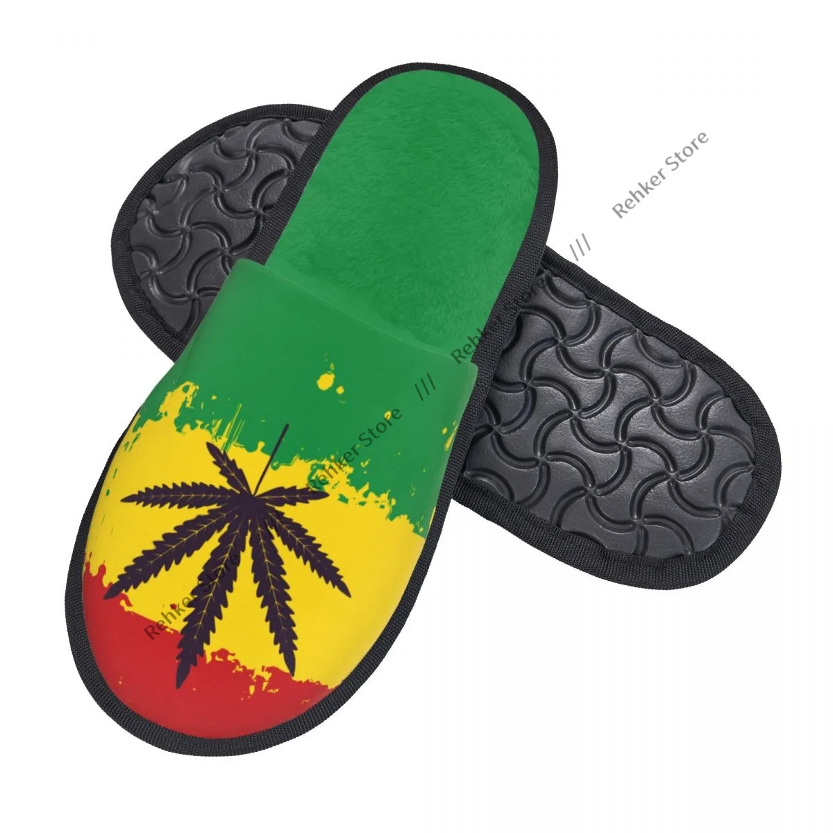 Leaf Of Rasta Flag Indoor Slippers Furry Slipper Winter Home Shoes House Flat Closed Toe Slides Flip Flops