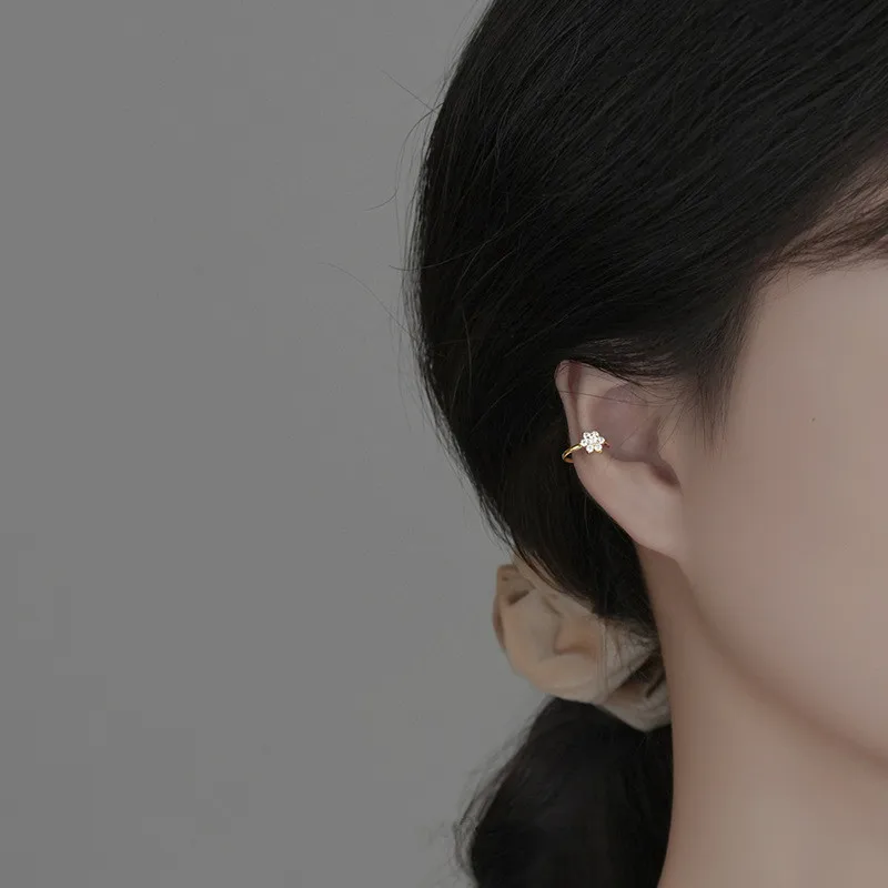 925 Sterling Silver Zircon Flower Ear Cuffs for Women Korean Sweet  Simple All-match Earrings Without Piercing