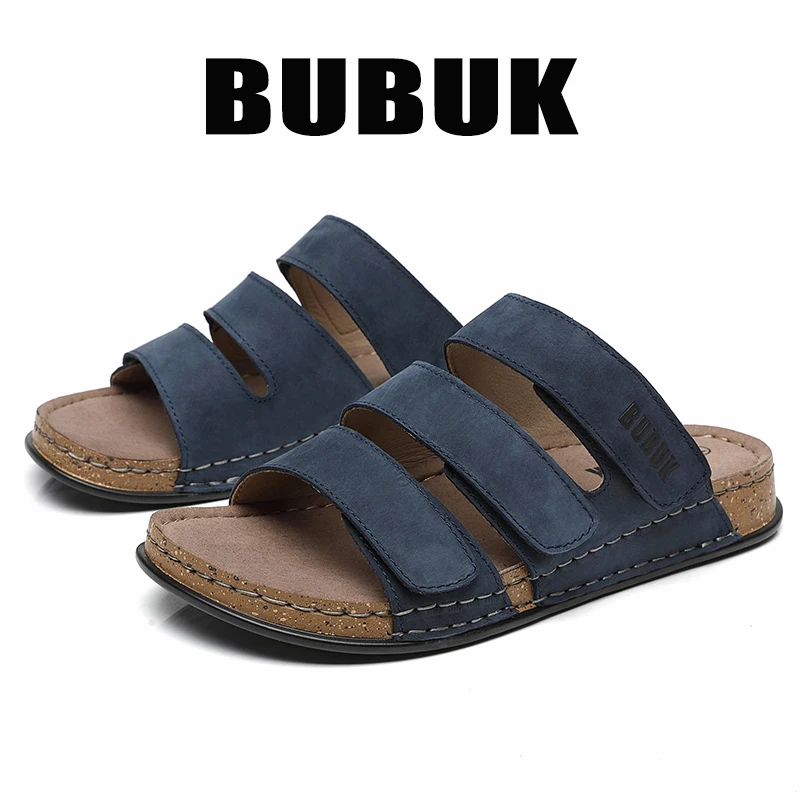Bubuk Neue Herren-Sandalen mit Korksohle, Dreifach-Riemen, Verstellbare Casual Slip-Ons mit Klettverschluss, Rutschfeste Outdoor-Strandsandalen in Großen Größen – Detail 7