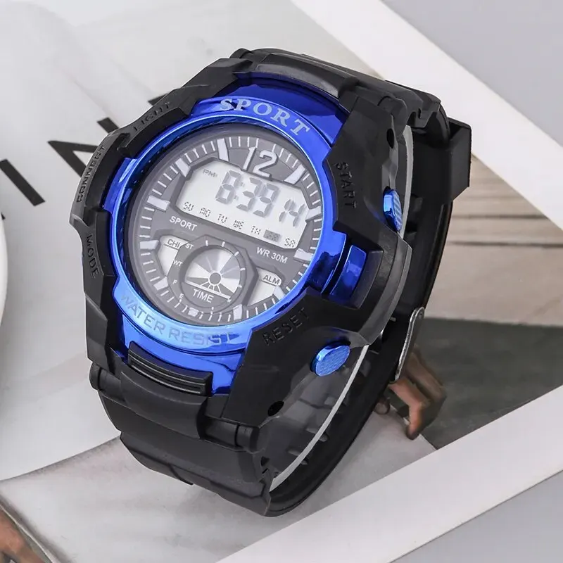 Mens Fashion Digital Electronic Sport Watches Mens Black Leather Bracelet Set Wristwatch Luxury Men Business Casual Watch