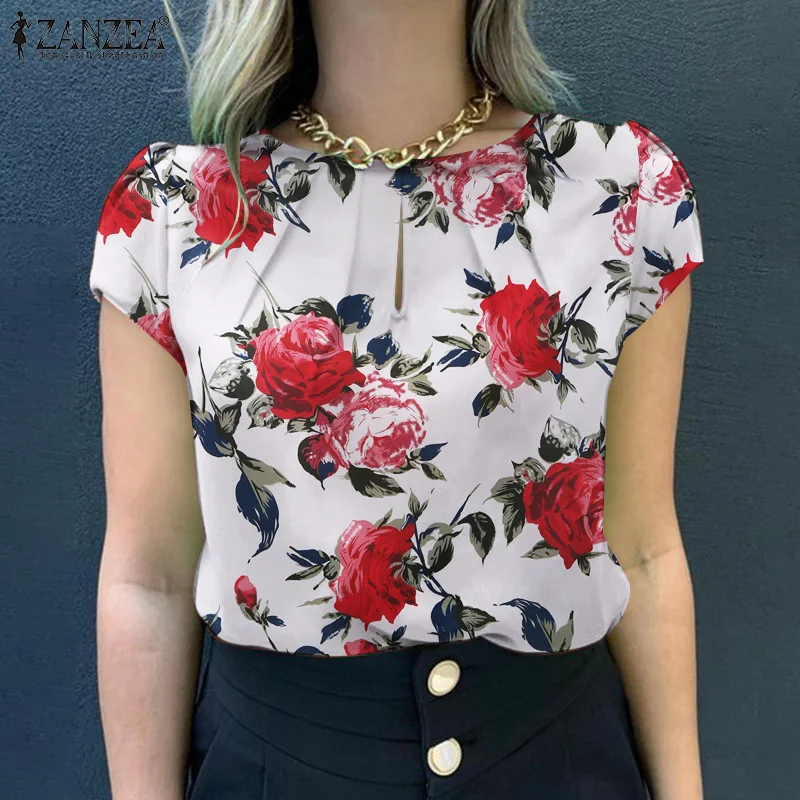 

Summer Bohemian Floral Printed Blouse2026 ZANZEA Stylish Women Short Sleeve Holiday Shirt Casual O Neck Beach Tops Tunic Blusas
