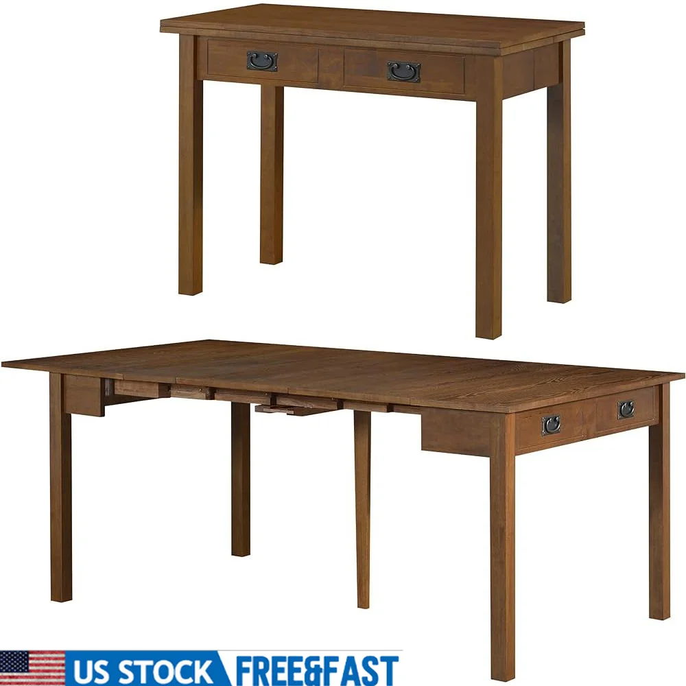 Traditional Expandable Console Game Dining Table Solid Wood Construction Easy Assembly Versatile Design Includes 2 Leaves