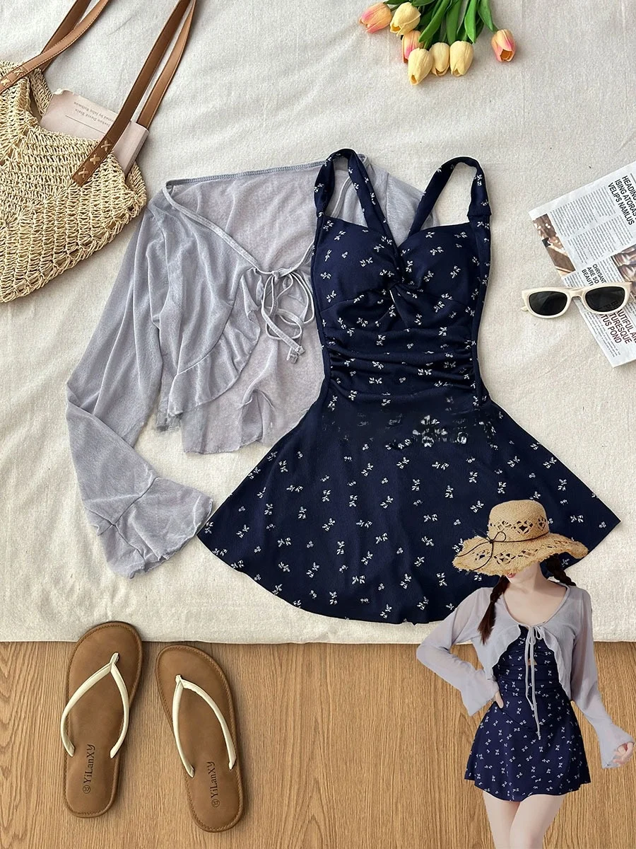 

Sea Sparkle Korean Sle Floral V-Ne-Piece Swimsuit Svel Thermal Spring Bathing Suit White Enhancing Casual Swimwear