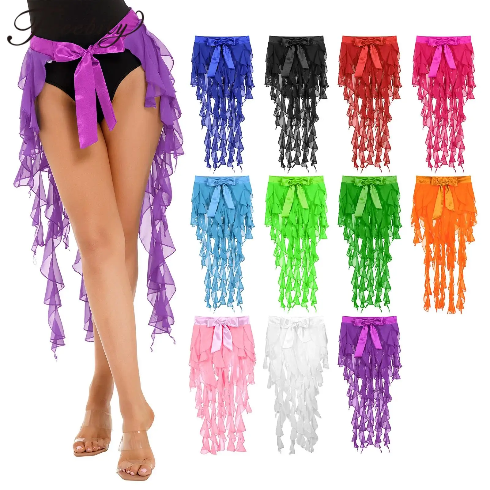 Women's Sparkly Sequin Belly Dance Hip Scarf Belt Skirt Latin Dance Belt Performance Tango Chacha Dancing Tassel Wave Skirt