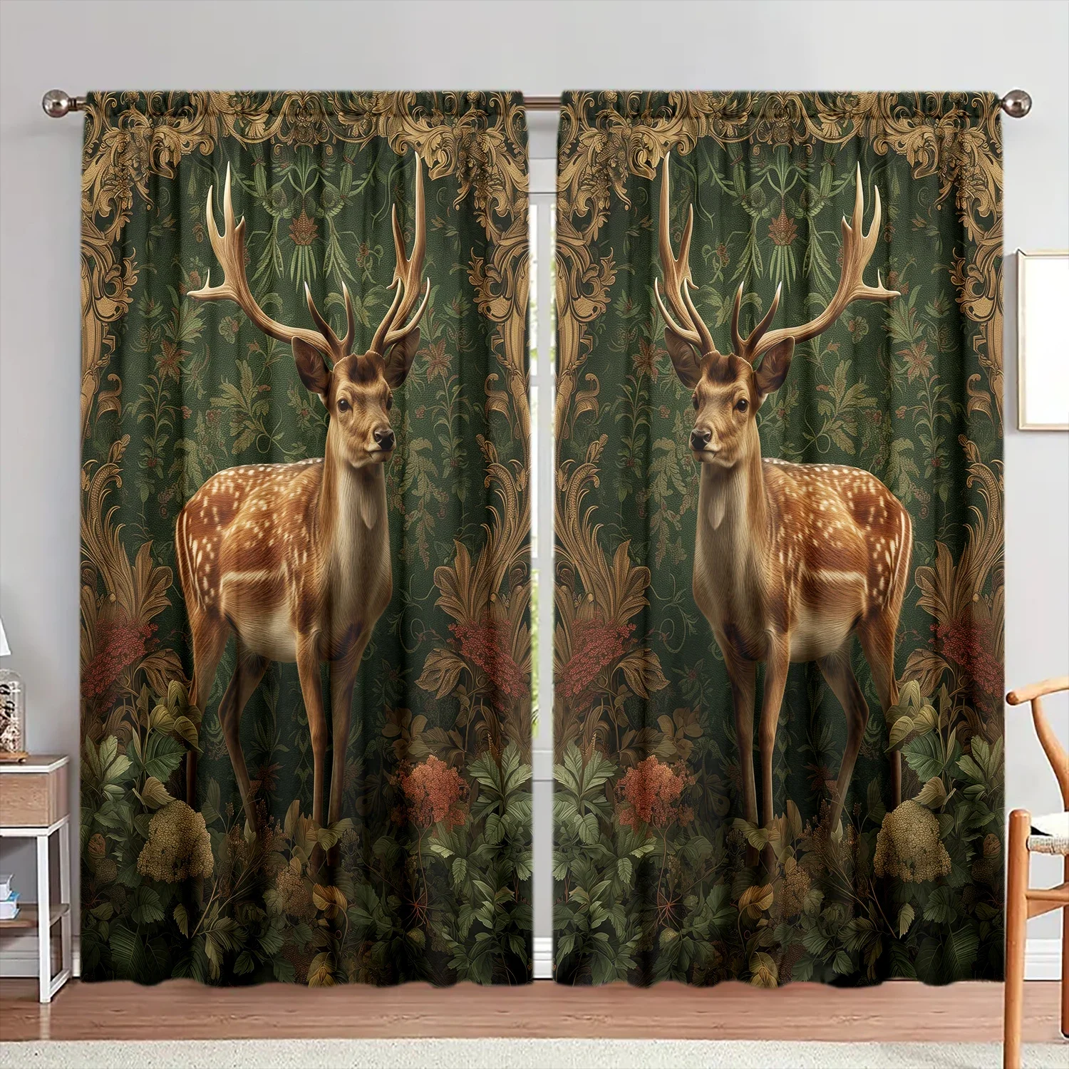 

2 шт. занавеска с принтом пятнистого оленя для домашнего декора — карман стержневым карманом для обработки окон для спальни, офиса, кухни, гостиной и кабинета