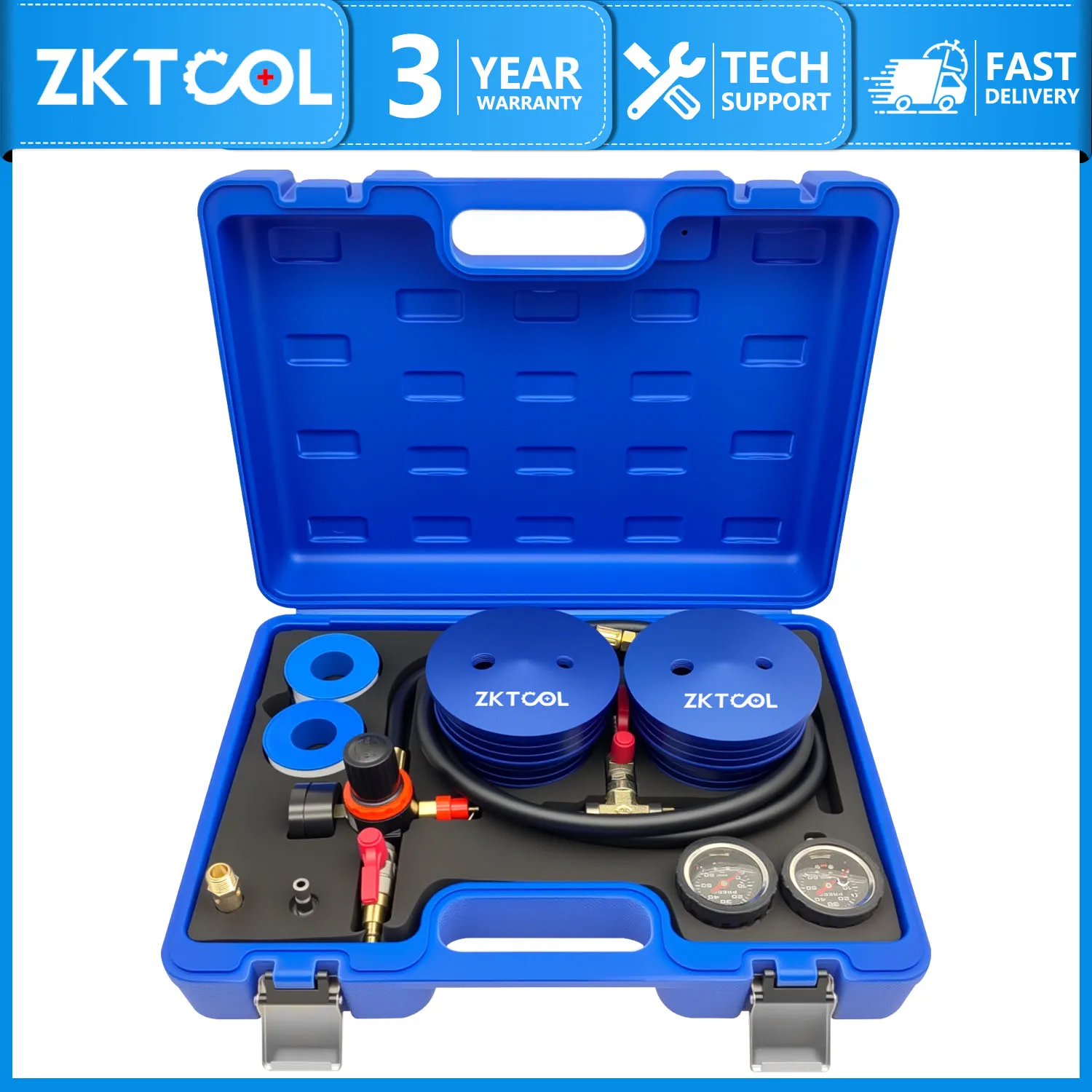 

Turbocharger Boost Leak Tester, 4" 3.5" 3" Billet End Caps for US and EU Air Fittings for Class 7 and 8 Trucks