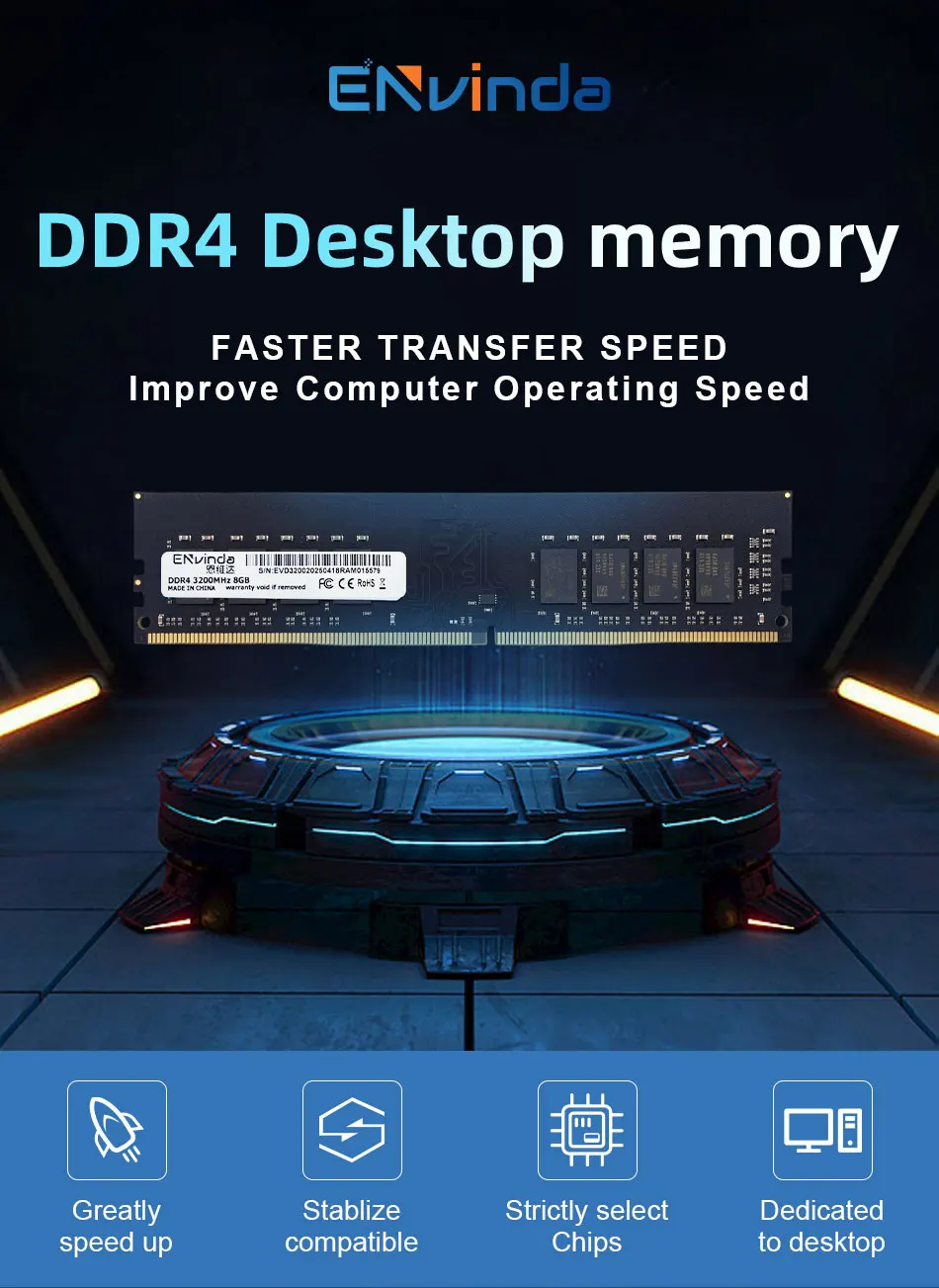 ENVINDA DDR4 PC RAM Memoria 8GB 16GB 3200MHz DIMM 데스크탑 컴퓨터