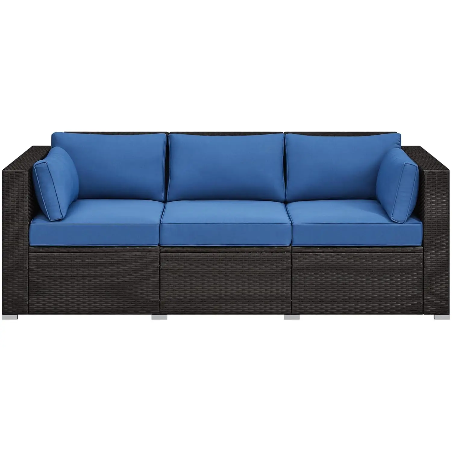 #3-Seat Patio Wicker Sofa, Outdoor Rattan Couch with Furniture Cover, Deep Seat High Back with Cushions & Throw, Customized