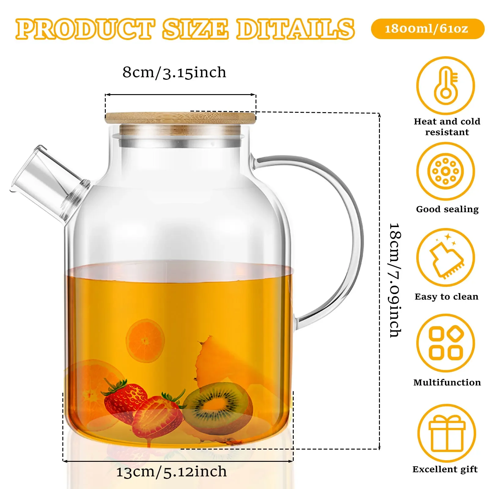 

Heat Resistant Glass Teapot With Wooden Cover Flower Teapot Heat-resistant Juice Cold Kettle Coffee Glass Maker Office Tea Pot