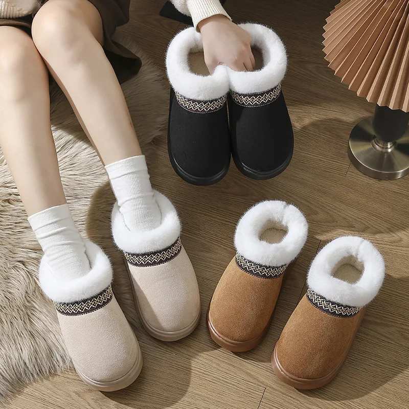 

Новинка 2025 года, зимняя плюшевая хлопковая обувь без шнуровки, хлопковые тапочки на закрытом каблуке для мужчин и женщин, теплая домашняя обувь для дома и улицы