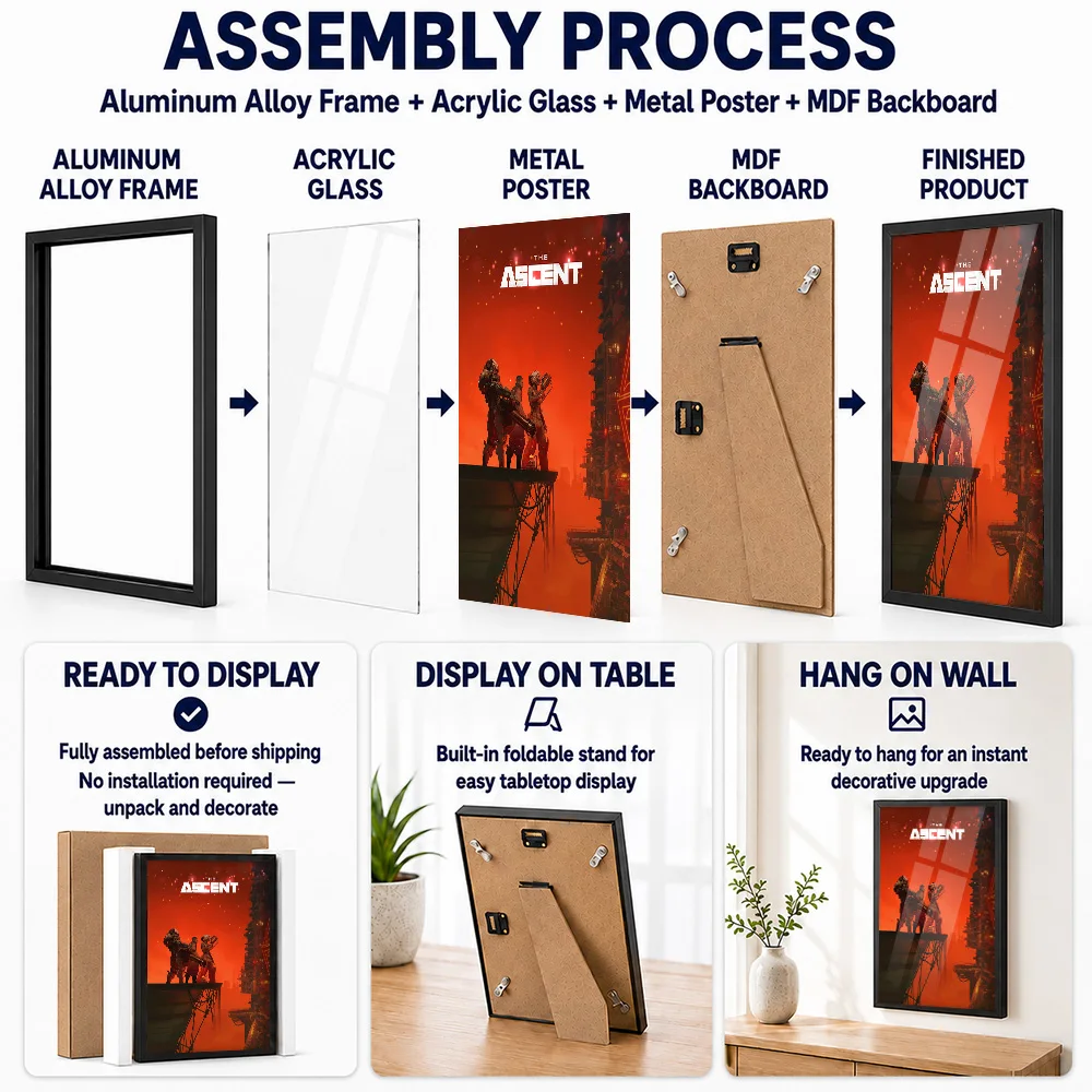 The Ascent Game Framed Aluminum Metal Poster Customized Painting Style Wall Art For Entertainment Room, Gaming Enthusiast Gift