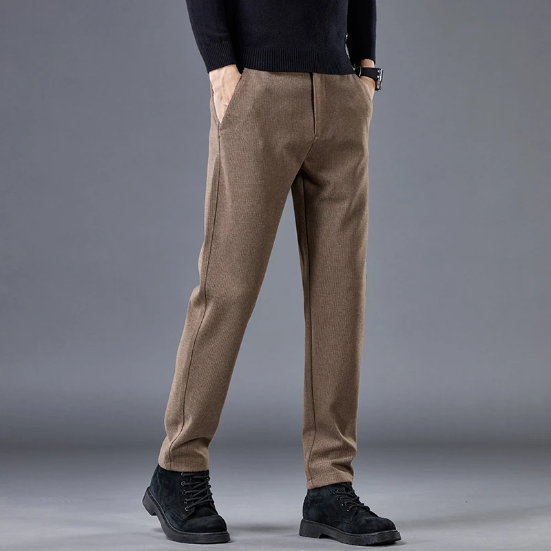 Fashion Slim Stripe Men\'s Pants Elastic Waist Business Suit Stretch Thick Korea Formal Trousers Male Brand Clothing 28-38