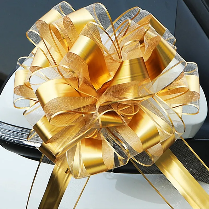 1/5Pcs Golden Pull Bow Tulle Ribbon Bows Wedding Party Cars Decoration Birthday Christmas Presents Gift Ribbons Wrap Packing