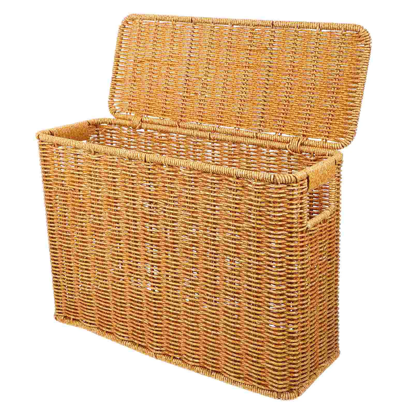 

Narrow and Tall Storage Box with Lid Basket Wicker Hamper Baskets Weaving Container Woven Kitchen