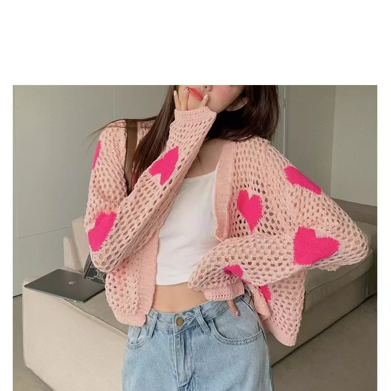 Spring Autumn Women's Geometric Solid Hollow Out Long Sleeve Hole Screw Thread Sweater Knitted Cardigan Coats Casual Elegant Top