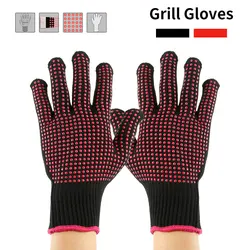 BBQ Gloves Heat-Resistant Grill Gloves Kitchen Microwave Oven Mitts Heat Proof Non-Slip Barbecue Gloves Baking Accessories