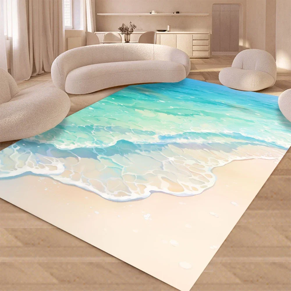

Summer Beach Waves Carpet Rug for Home Living Room Bedroom Sofa Doormat Decor,kids Game Area Rug Floor Mat