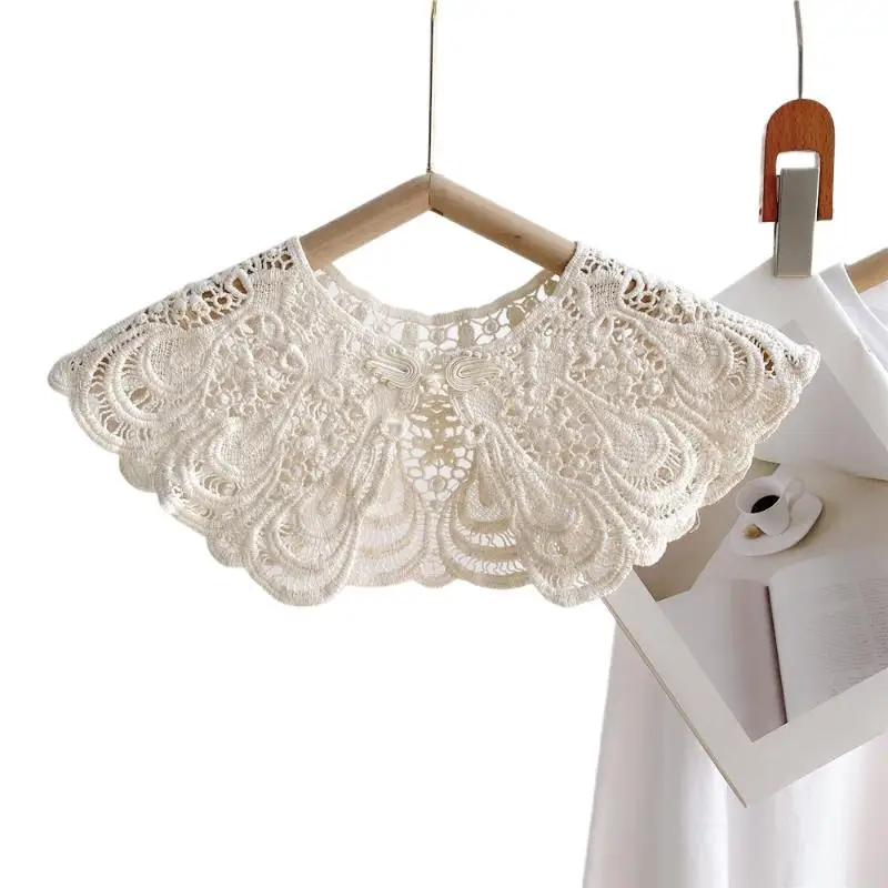 Eleganter Cape-Spitzenkragen, Umhang, gestrickter Schal, koreanischer Stil, ausgehöhlte Häkelblumen-Schals, Kleidungsdekoration – Detail 6