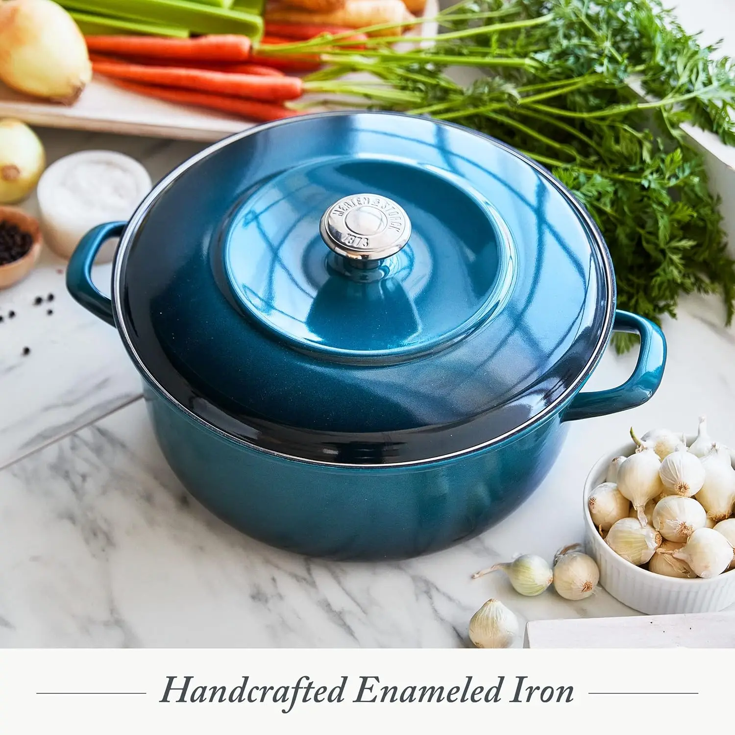 German Enameled Iron, Round 5.3QT Dutch Oven Pot with Lid, Aegean Teal