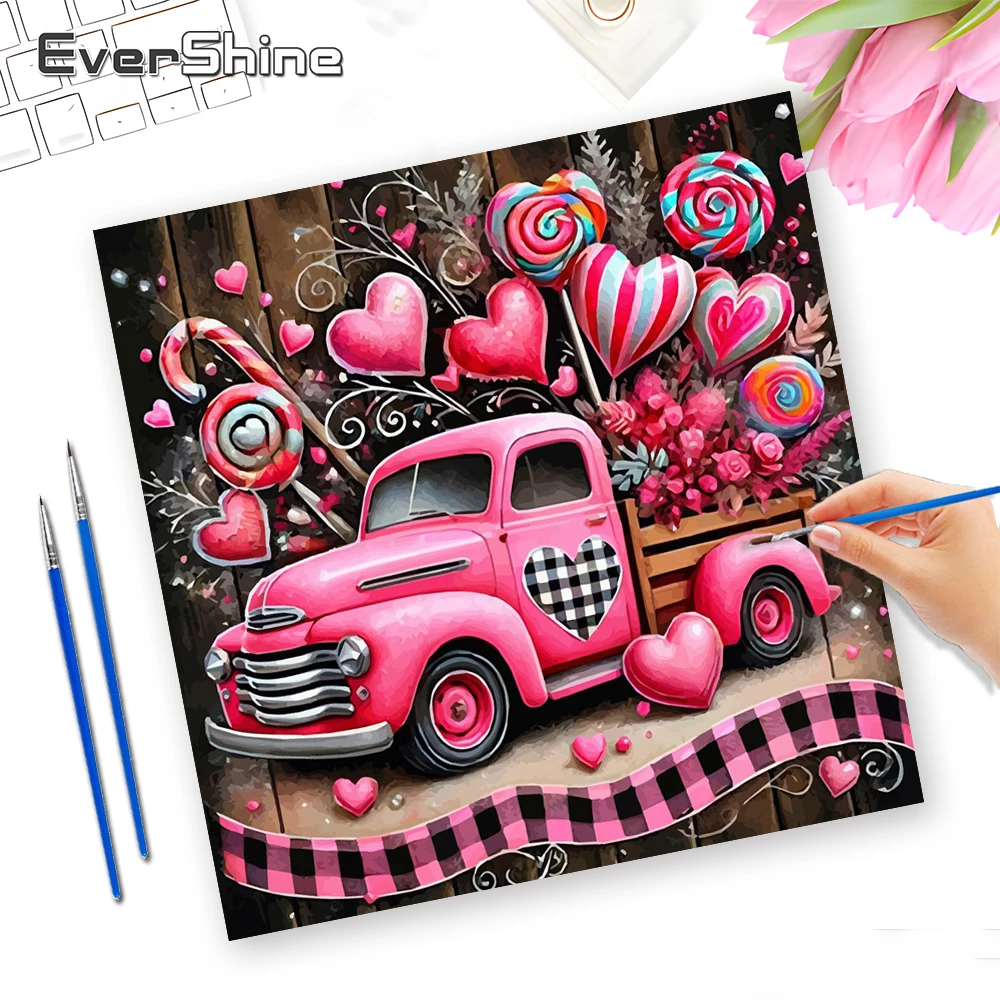 Evershine Malen nach Zahlen Set Liebesherz Handgemaltes Gemälde Kunst Landschaft Ausmalen Auto Handgefertigtes Geschenk