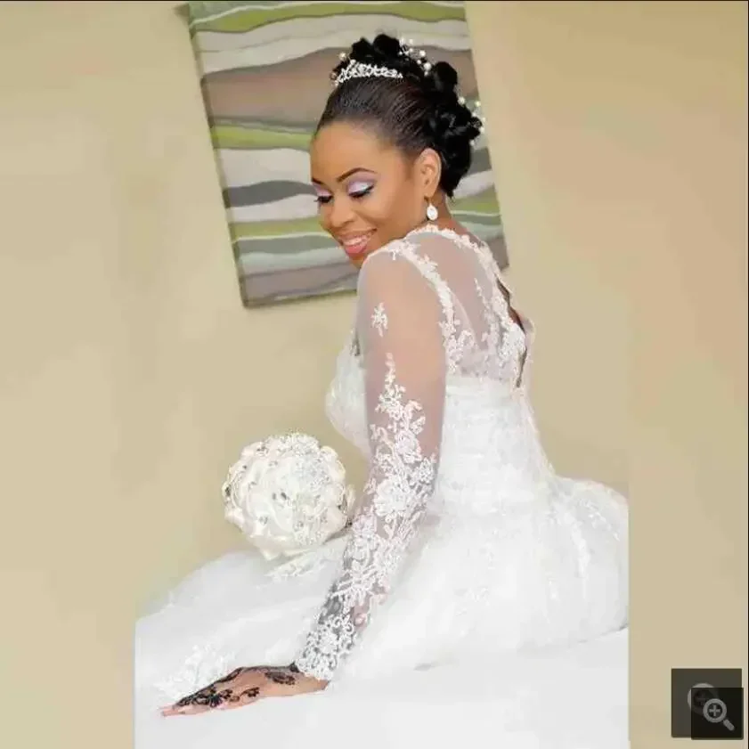 Robes de mariée personnalisées en dentelle blanche, manches longues, sud-africaines, Sexy, dos creux, perles, arabe saoudien, élégantes Bri