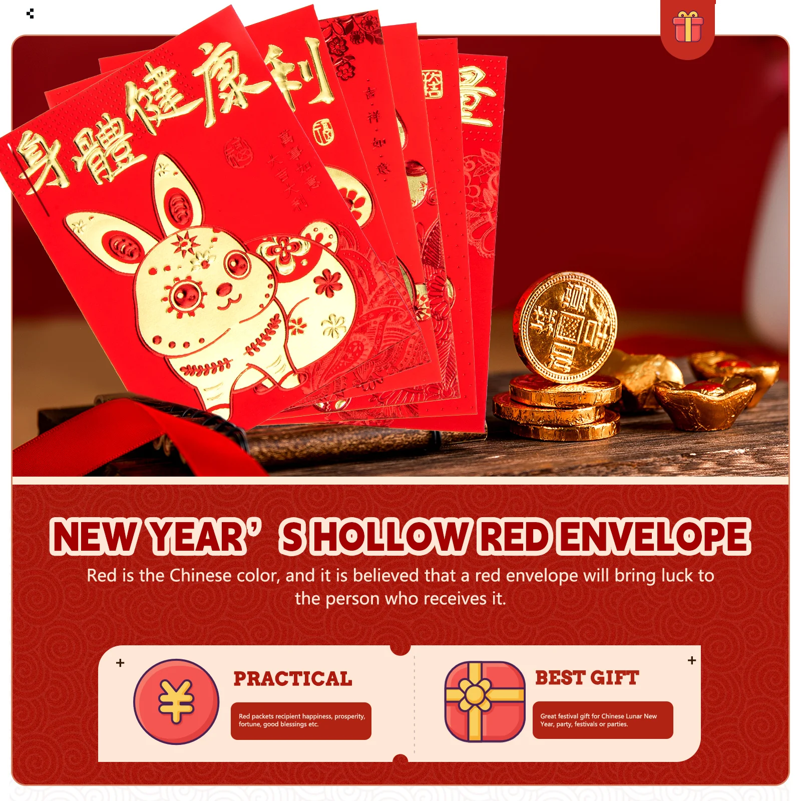 

60 Pcs Creative Cartoon Red Packet Style Year Lunar Envelope for The of Packets Money Bag Paper Rabbit Child