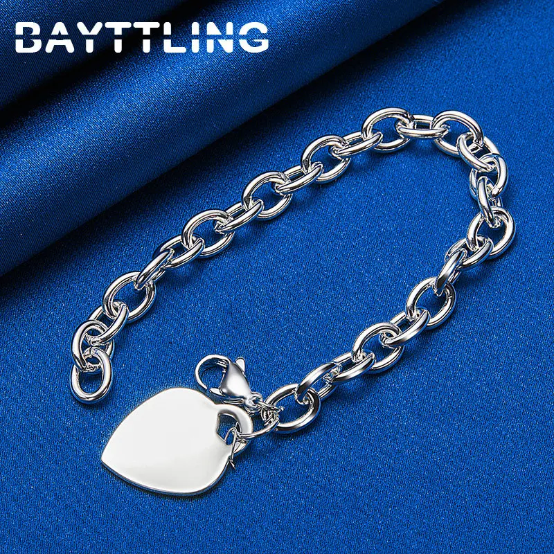 925 Sterling Silver 8 Inches Bracelet Beautiful Glossy Heart Pendant Bracelet For Women Fashion Charm Party Jewelry Accessories