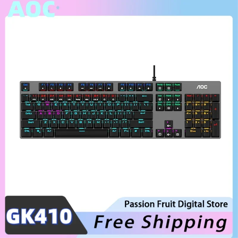Aoc Gk410/lk168 Bedraad mechanisch toetsenbord Rgb Metalen paneel Esports 104, volledige sleutel, niet-doordringend Desktop Laptop Gaming Gift