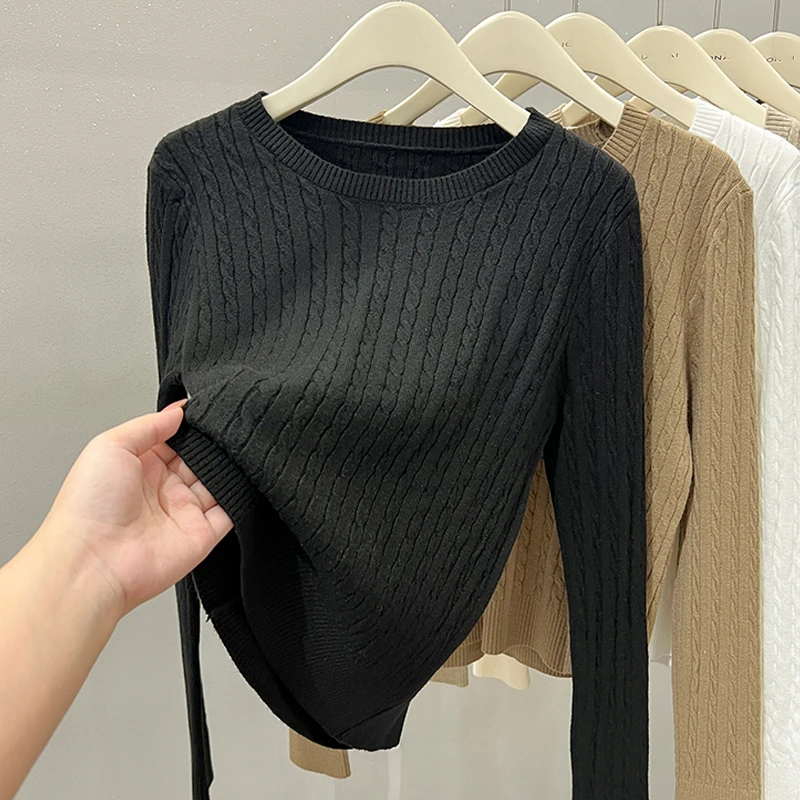 Sweaters Fashion O-Neck Black Knitted Sweater Women Pullovers New Long Sleeve Knit Sweater Pullover Women Tops Knitwears Q1076
