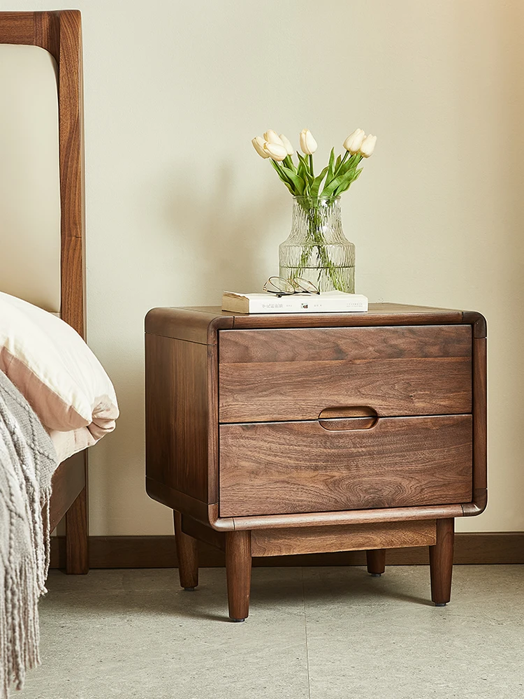 

Black walnut all solid wood bedside table bedroom storage cabinet
