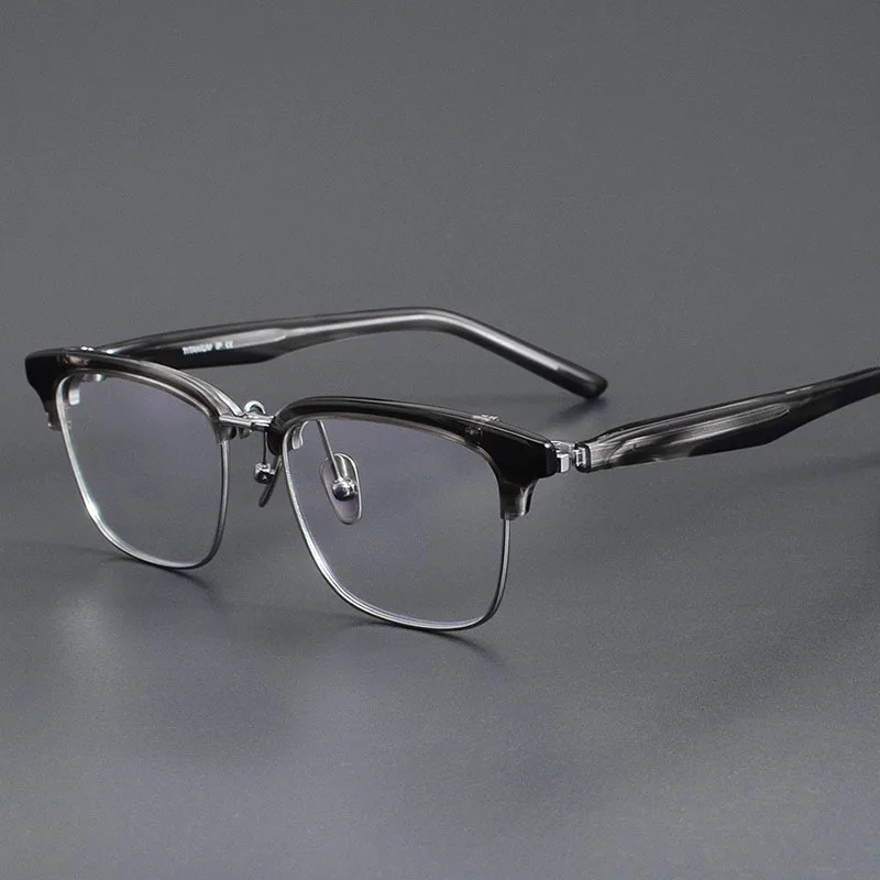 180 ° Flip-up Design Titanium Acetate Glasses Frame Retro Eyebrow-Rim Square Eyeglasses Men Large Face Optical Prescription Lens - Image 4