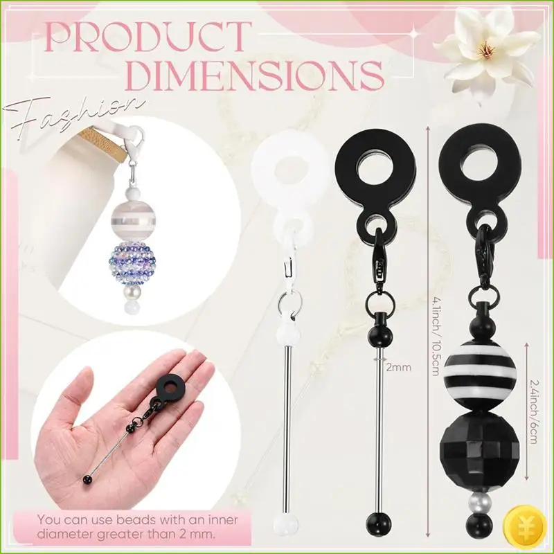 6 قطع من دلايات القش القابلة للخرز باللونين الأبيض والأسود، محولات سحرية من القش مطرزة يدويًا للأكواب المخصصة