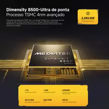 Ilustração detalhada do processador MediaTek Dimensity 8500-Ultra com pontuação Antutu e especificações de arquitetura