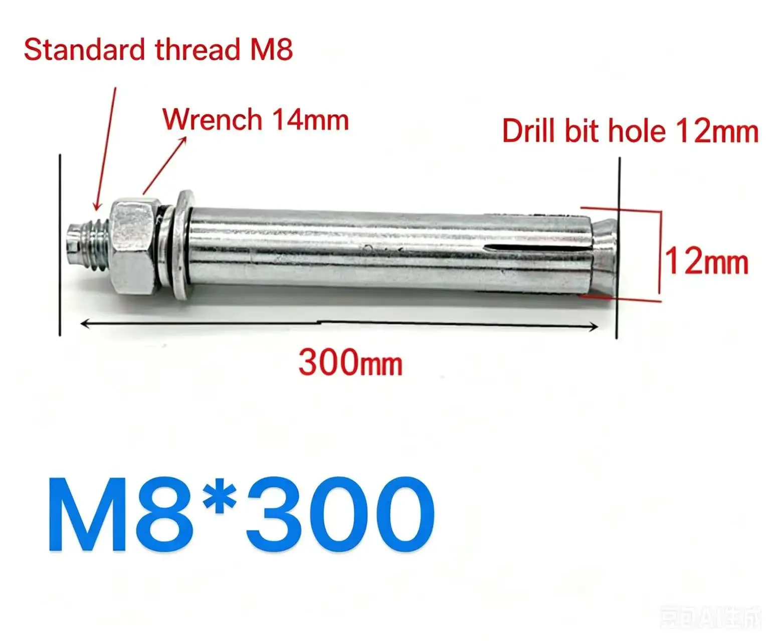 M8*300 Hex Expansion Anchor Bolt, Multiple Package Options, Retail & Wholesale, for Concrete Brick Wall Mounting Fixing
