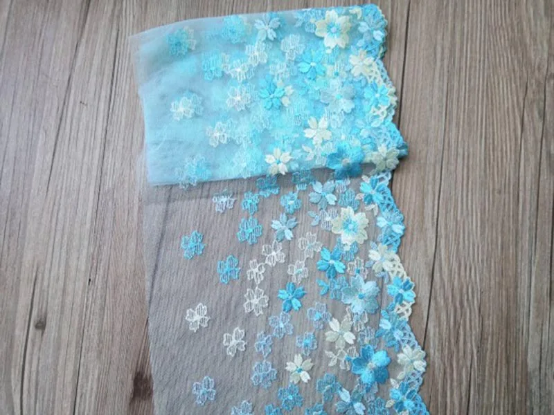 14Yards Lake Blue Lace Trim Embroidery Floral Laces For Garment Bra Lingerie Underwear Garter Sewing Fabrics DIY