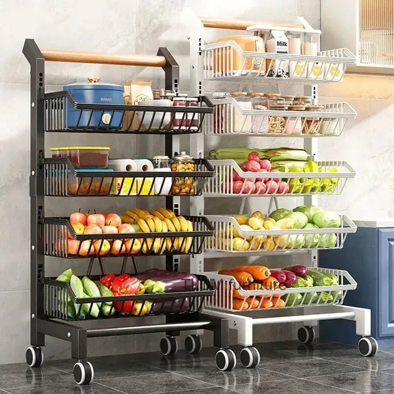 Luxury Light Metal Kitchen Trolleys Creative Storage Cart Modern Home Furniture Floor Multi-layer Fruit Vegetable Snacks Shelf