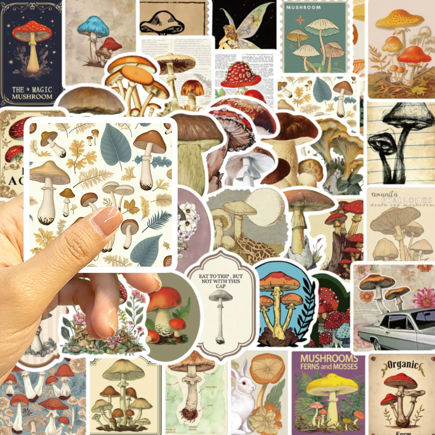 10/50Pcs Cute Vintage Mushroom Graffiti Stickers Label Aesthetic Decorative Decal Phone Scrapbook Diary Stationery Album Sticker