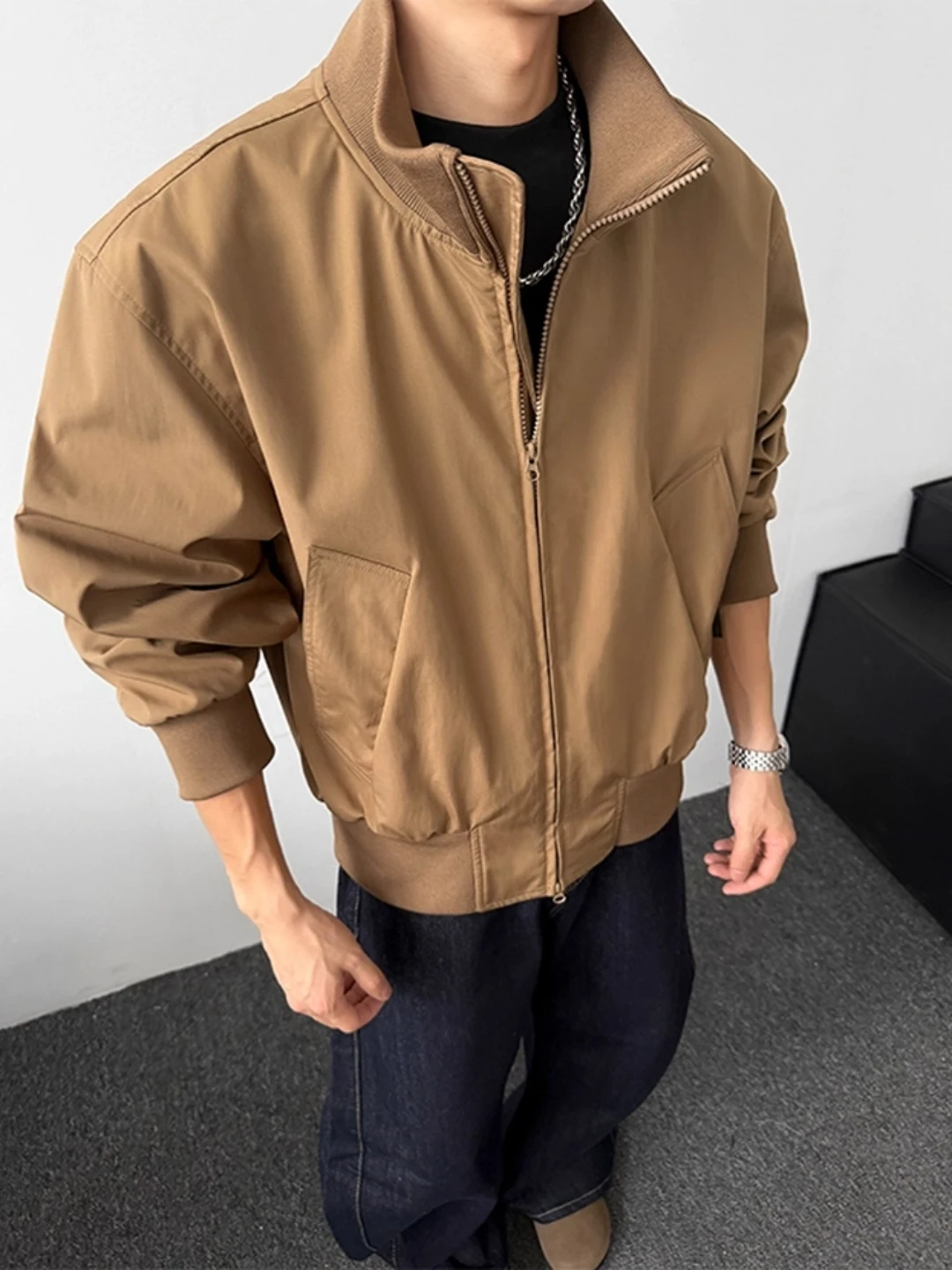 

Cleanfit Bomber Jaet Men's ort Sle Autumn Faionable Baseball Coat Loose Fit Youthful ular Windproof Zipper Closure