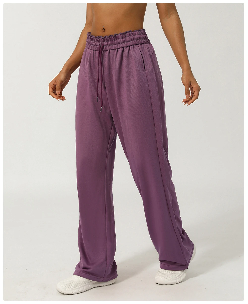 Frauen einfarbige Jogging hose Kordel zug Taillen tasche laufen Yoga hosen lose weites Bein lässige Sport hose Trainings kleidung – Detail 6