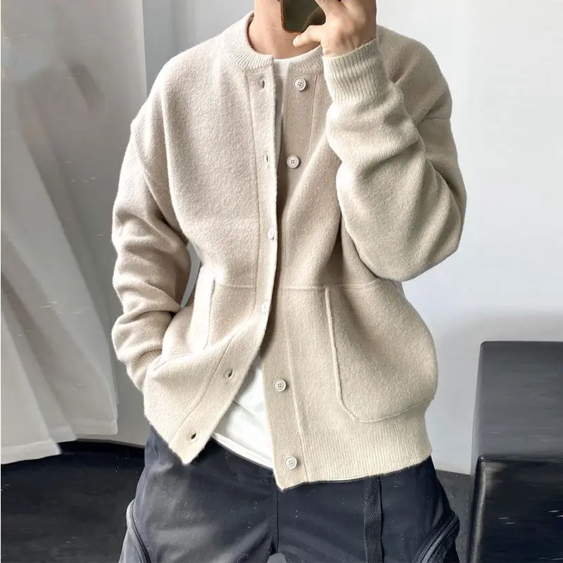

Spring And Autumn Fashion Korean Light Luxury Versatile Solid Color Loose Thickened Round Neck Long Sleeve Cardigan Sweater