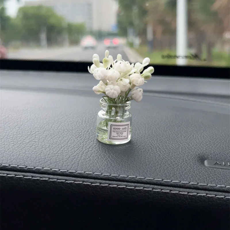 

White Simulated Flower Vase Car Center Console Decoration Mini Vase Pink Purple Blue Yellow Simulated Flower Decoration