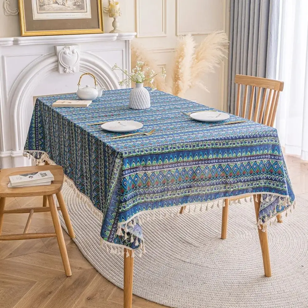 

Ethnic Style Table Cloth Bohemian Cotton Linen Printed Tables Cloth Camping Placemat Waterproof Oil-proof Dinner End Table Decor