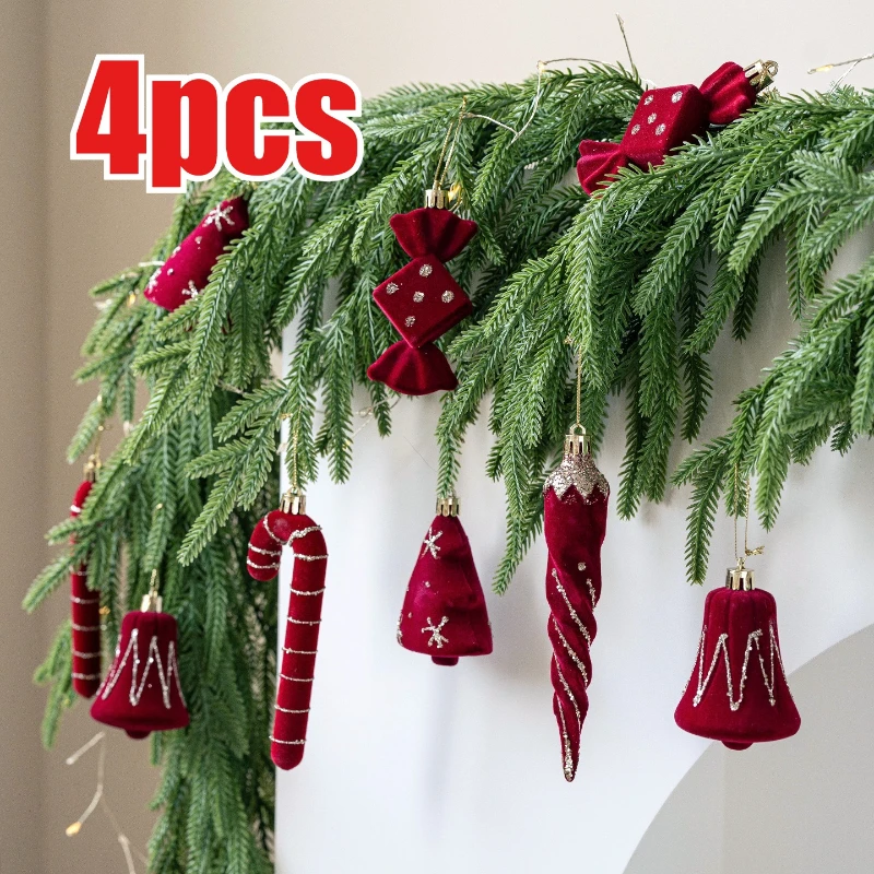 

4 шт., рождественские шары специальной формы, флокированные блестящие рождественские декоративные подвесные украшения, вечерние рождественские шары, набор подвесок