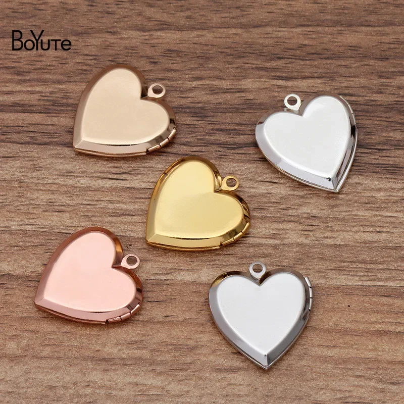BoYuTe (10 Pieces/Lot) 22*5MM Metal Brass Heart Shaped Memory Locket Can Insert Photo Locket Pendant