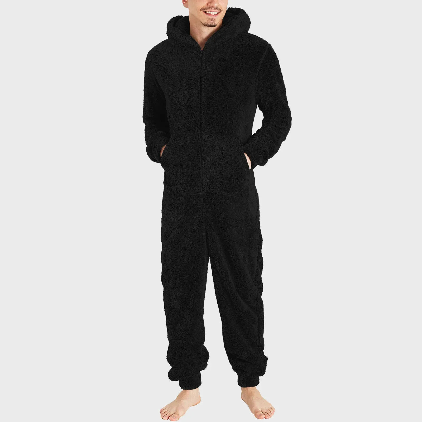 Pigiama invernale caldo in pile per uomo Peluche con cerniera Tutina soffice con cappuccio Indumenti da notte One Piece Sleep Lounge Pigiama Tute