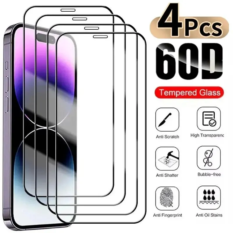 3-4PCS Anti-Burst Tempered Glass For Apple iPhone 14 15 Pro Max 11 12 13 14 15 Glass Screen Protector Protective Film